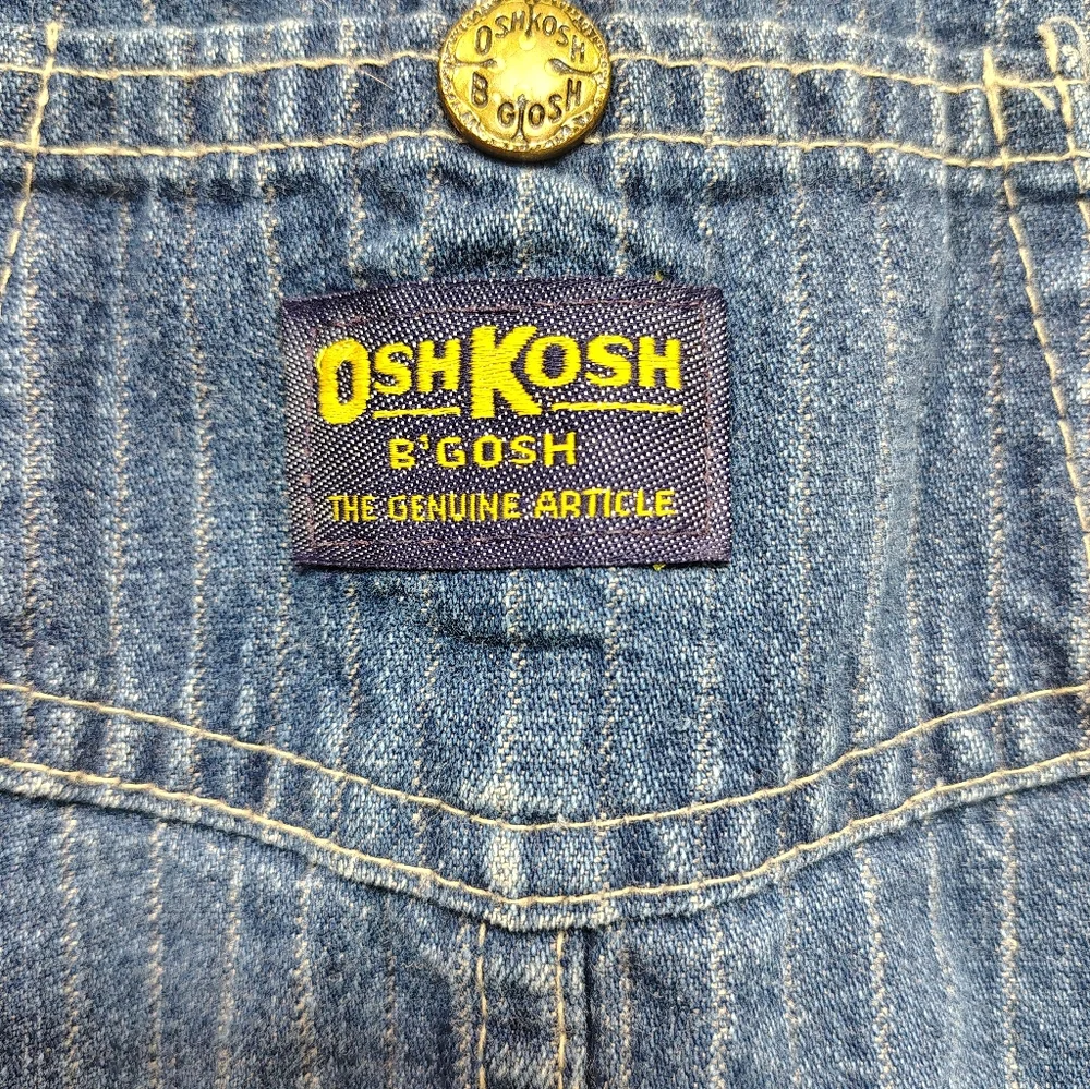 OshKosh BGosh Railroad Stripe Denim Overalls Vestbak Made in USA Toddler